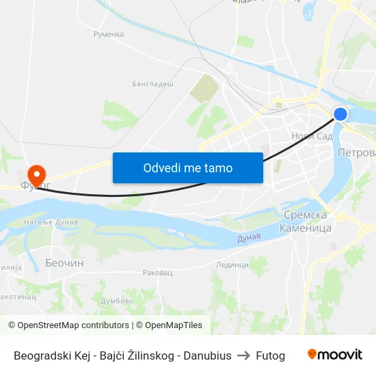 Beogradski Kej - Bajči Žilinskog - Danubius to Futog map