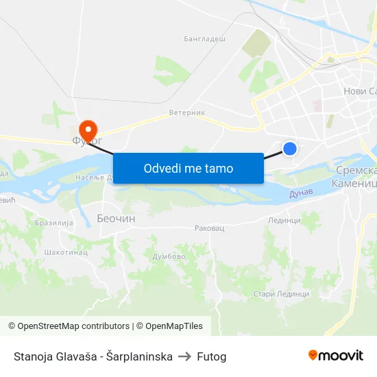 Stanoja Glavaša - Šarplaninska to Futog map