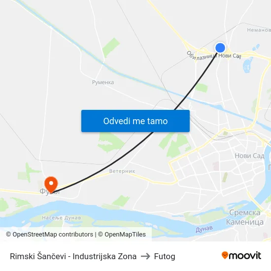 Rimski Šančevi - Industrijska Zona to Futog map