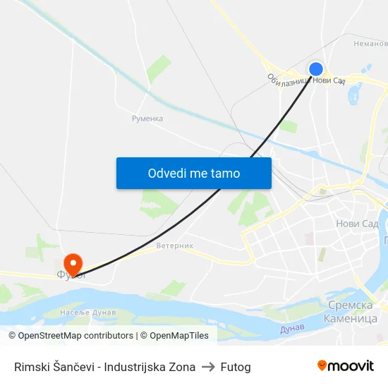 Rimski Šančevi - Industrijska Zona to Futog map