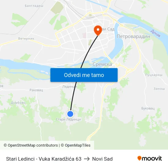 Stari Ledinci - Vuka Karadžića 63 to Novi Sad map