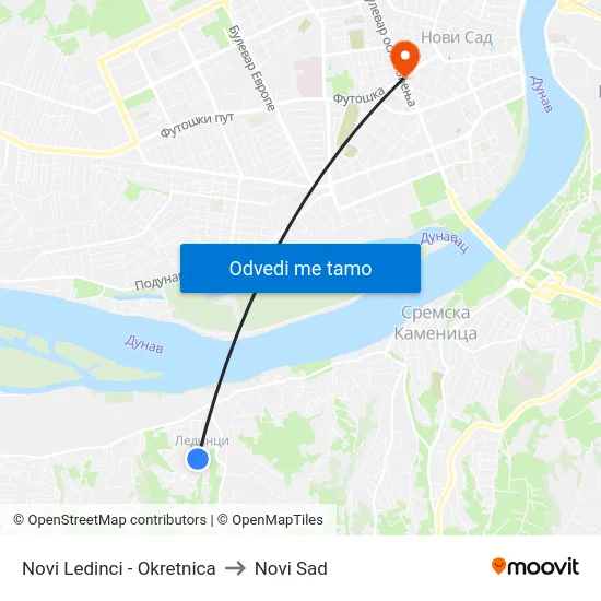 Novi Ledinci - Okretnica to Novi Sad map