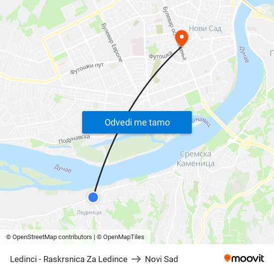 Ledinci - Raskrsnica Za Ledince to Novi Sad map