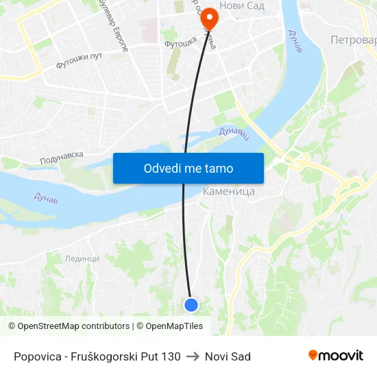 Popovica - Fruškogorski Put 130 to Novi Sad map