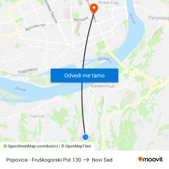 Popovica - Fruškogorski Put 130 to Novi Sad map