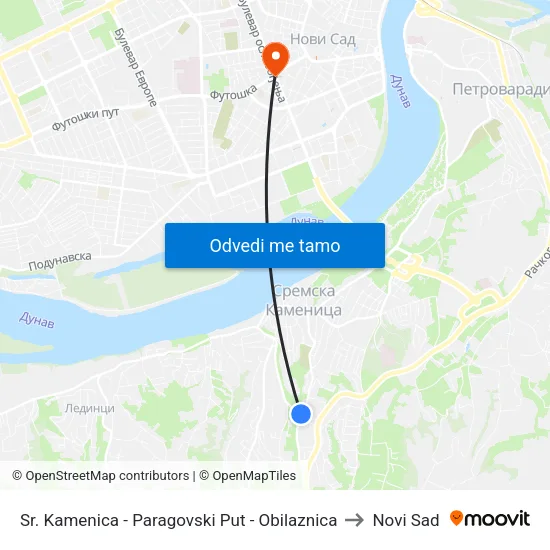 Sr. Kamenica - Paragovski Put - Obilaznica to Novi Sad map