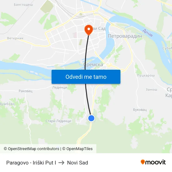 Paragovo - Iriški Put I to Novi Sad map