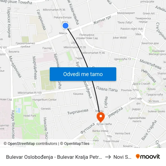 Bulevar Oslobođenja - Bulevar Kralja Petra I to Novi Sad map