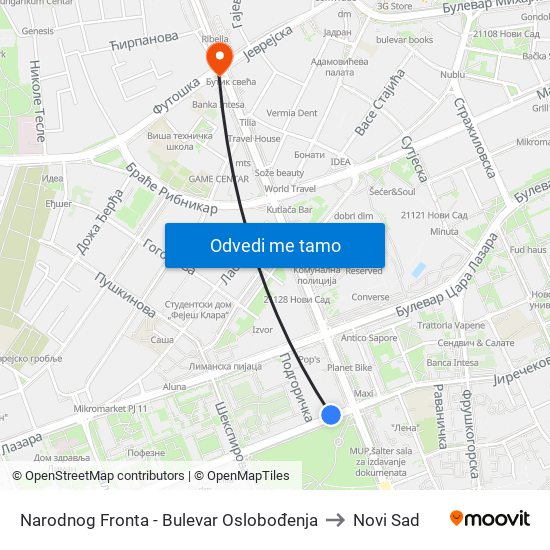 Narodnog Fronta - Bulevar Oslobođenja to Novi Sad map