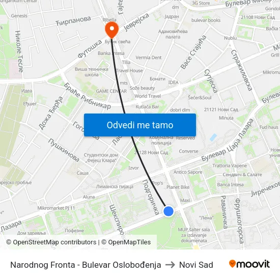 Narodnog Fronta - Bulevar Oslobođenja to Novi Sad map