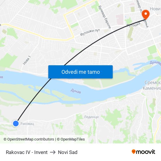 Rakovac IV - Invent to Novi Sad map