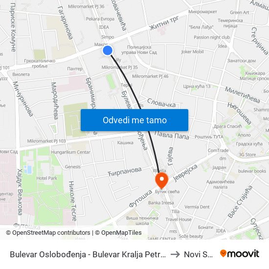 Bulеvar Oslobođenja - Bulevar Kralja Petra I to Novi Sad map