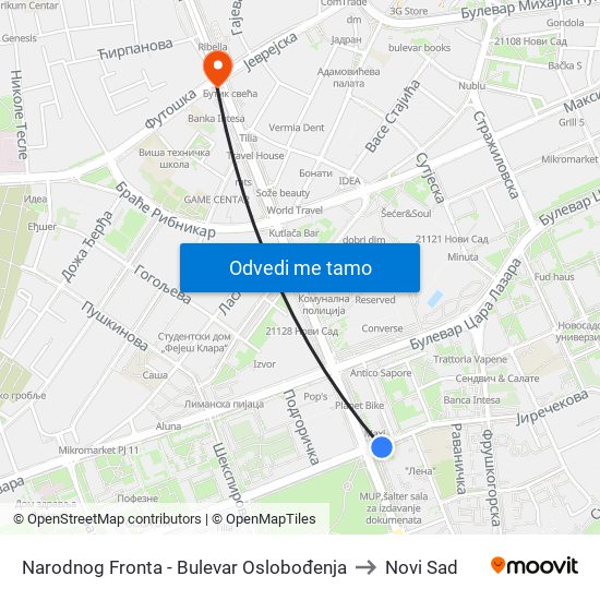 Narodnog Fronta - Bulevar Oslobođenja to Novi Sad map