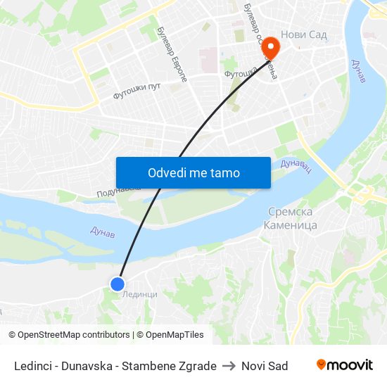 Ledinci - Dunavska - Stambene Zgrade to Novi Sad map