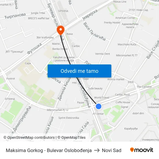 Maksima Gorkog - Bulevar Oslobođenja to Novi Sad map