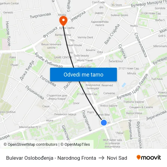 Bulevar Oslobođenja - Narodnog Fronta to Novi Sad map