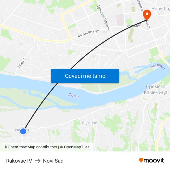 Rakovac IV to Novi Sad map