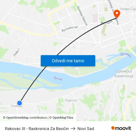 Rakovac III - Raskrsnica Za Beočin to Novi Sad map