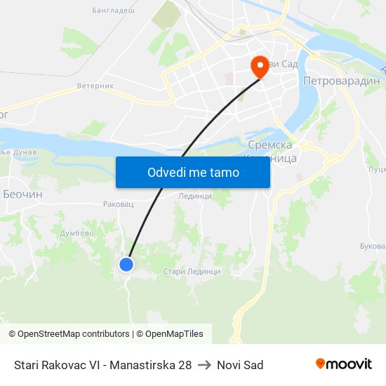 Stari Rakovac VI - Manastirska 28 to Novi Sad map