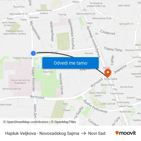 Hajduk Veljkova - Novosadskog Sajma to Novi Sad map