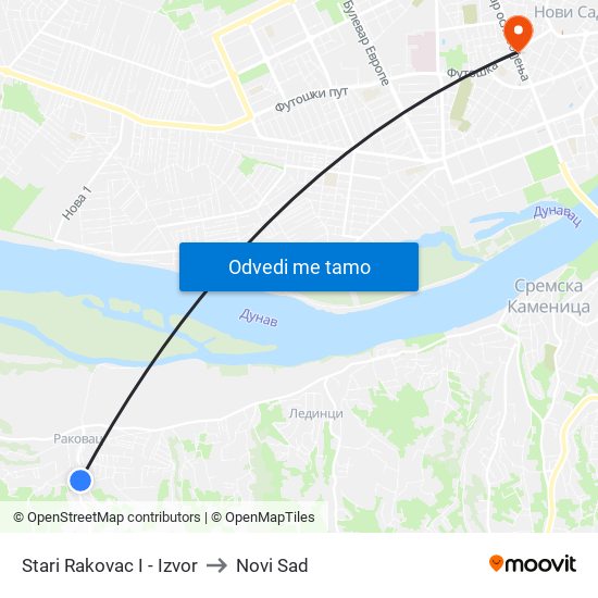 Stari Rakovac I - Izvor to Novi Sad map