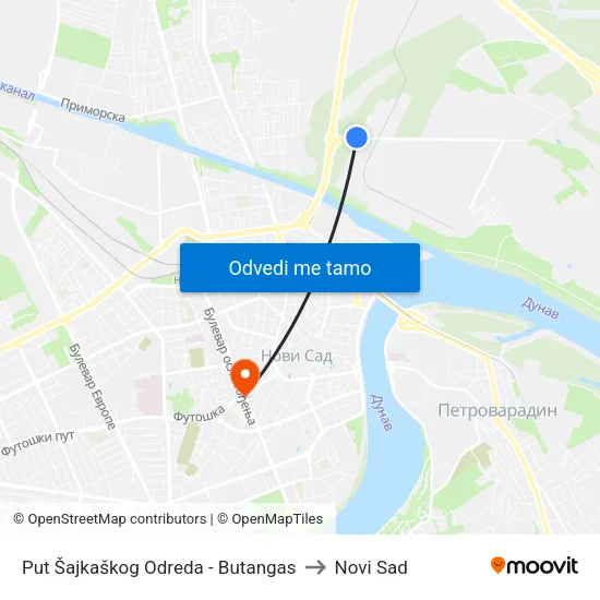 Put Šajkaškog Odreda - Butangas to Novi Sad map