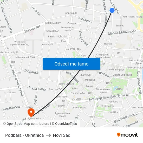 Podbara - Okretnica to Novi Sad map