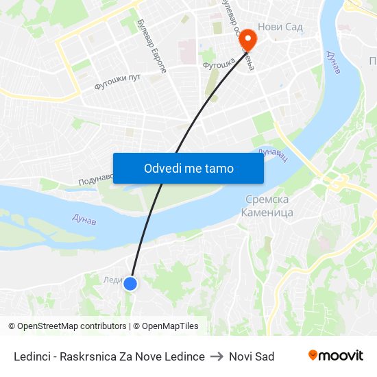 Ledinci - Raskrsnica Za Nove Ledince to Novi Sad map