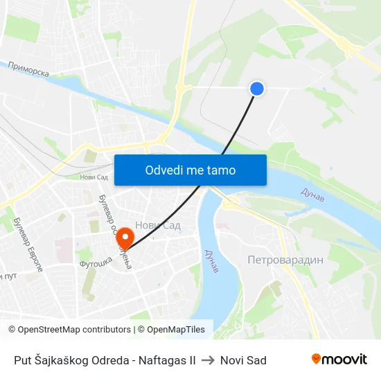 Put Šajkaškog Odreda - Naftagas II to Novi Sad map