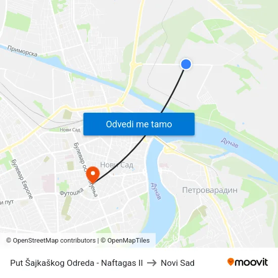 Put Šajkaškog Odreda - Naftagas II to Novi Sad map