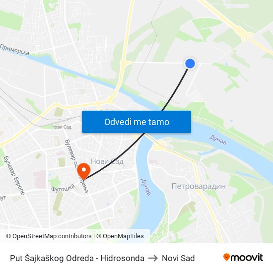 Put Šajkaškog Odreda - Hidrosonda to Novi Sad map