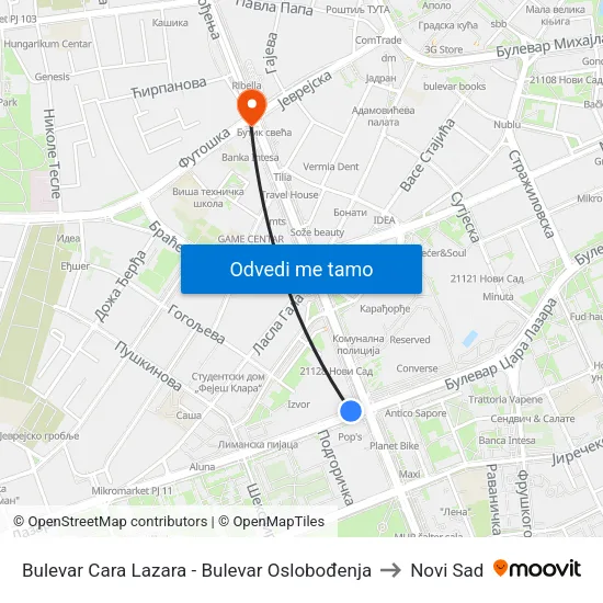 Bulevar Cara Lazara - Bulevar Oslobođenja to Novi Sad map