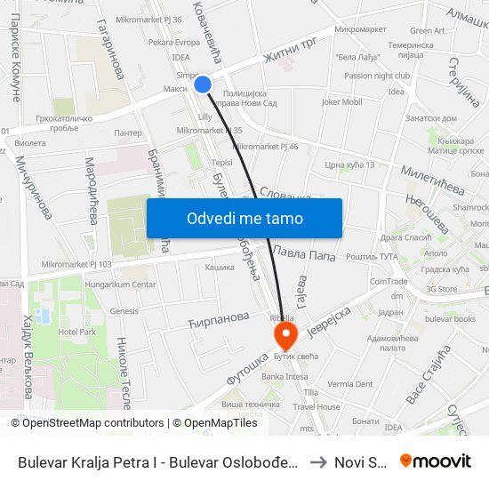 Bulevar Kralja Petra I - Bulevar Oslobođenja to Novi Sad map