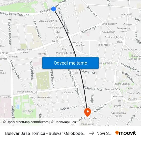 Bulevar Jaše Tomića - Bulevar Oslobođenja to Novi Sad map