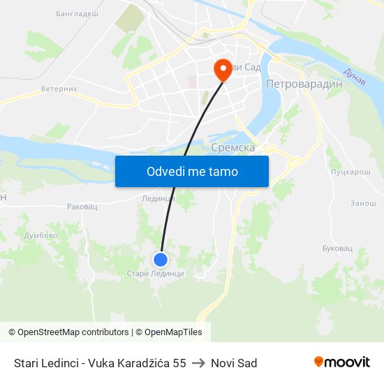 Stari Ledinci - Vuka Karadžića 55 to Novi Sad map