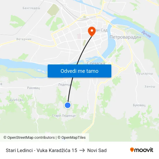 Stari Ledinci - Vuka Karadžića 15 to Novi Sad map