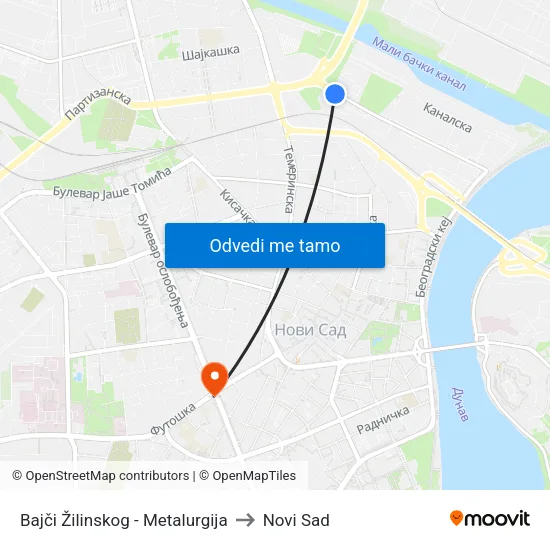 Bajči Žilinskog - Metalurgija to Novi Sad map