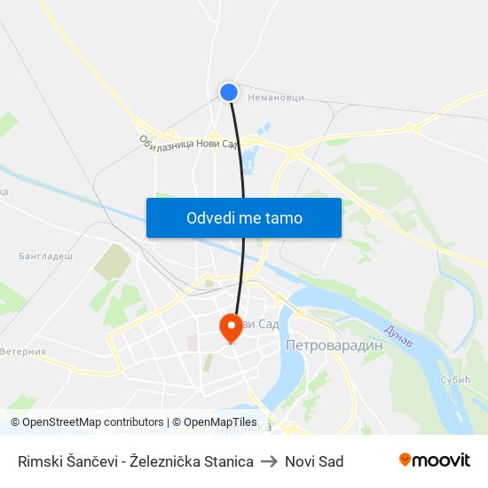 Rimski Šančevi - Železnička Stanica to Novi Sad map