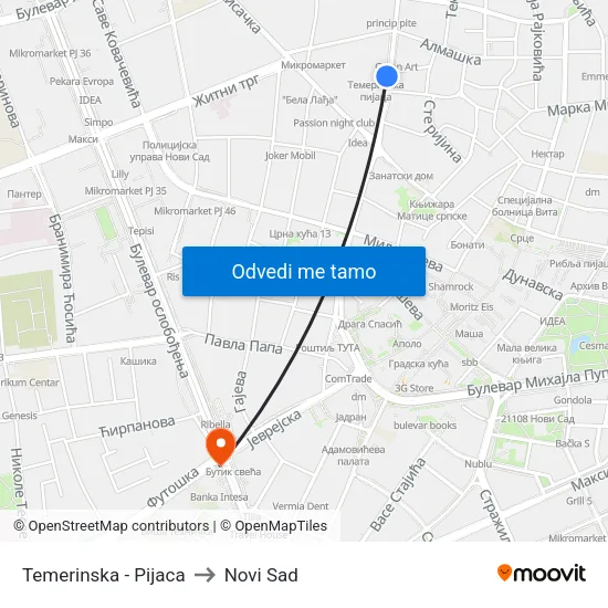Temerinska - Pijaca to Novi Sad map