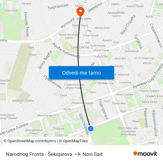 Narodnog Fronta - Šekspirova to Novi Sad map