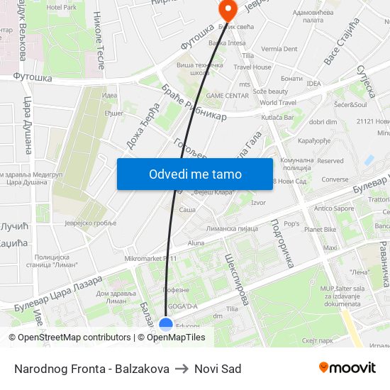 Narodnog Fronta - Balzakova to Novi Sad map