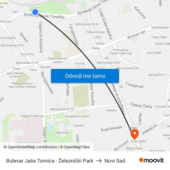 Bulevar Jaše Tomića - Železnički Park to Novi Sad map