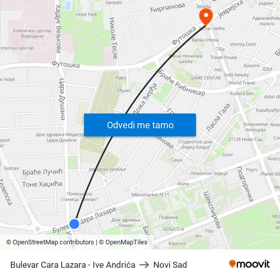 Bulevar Cara Lazara - Ive Andrića to Novi Sad map
