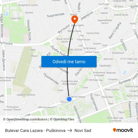 Bulevar Cara Lazara - Puškinova to Novi Sad map