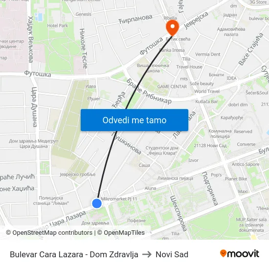 Bulevar Cara Lazara - Dom Zdravlja to Novi Sad map
