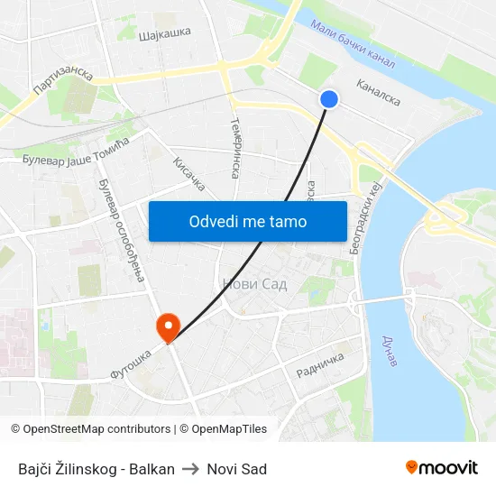 Bajči Žilinskog - Balkan to Novi Sad map