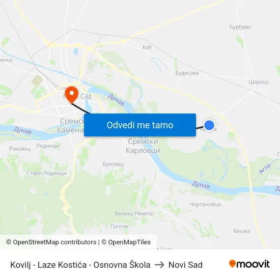 Kovilj - Laze Kostića - Osnovna Škola to Novi Sad map