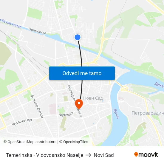 Temerinska - Vidovdansko Naselje to Novi Sad map