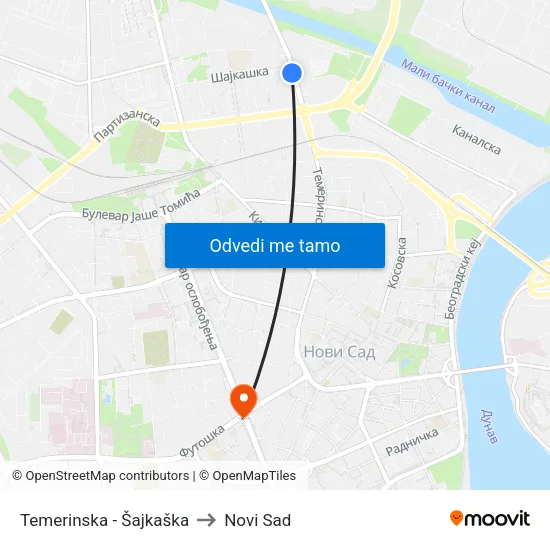 Temerinska - Šajkaška to Novi Sad map