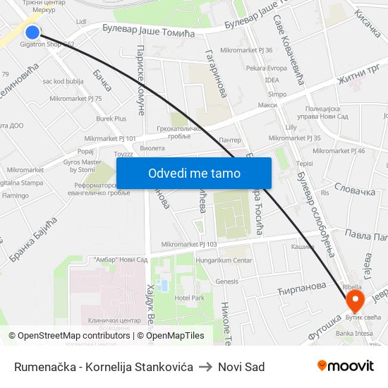 Rumenačka - Kornelija Stankovića to Novi Sad map